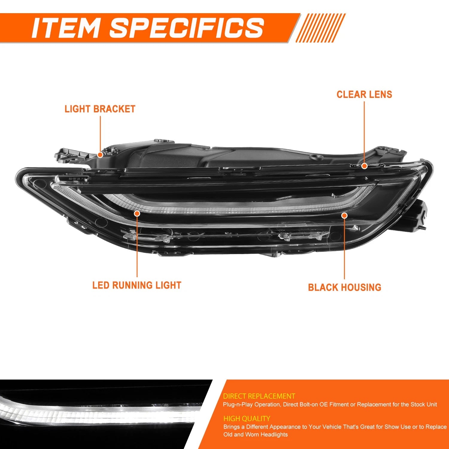 LED Headlight for Chevrolet Blazer (2019–2022) - Driver Left Side, Black Housing