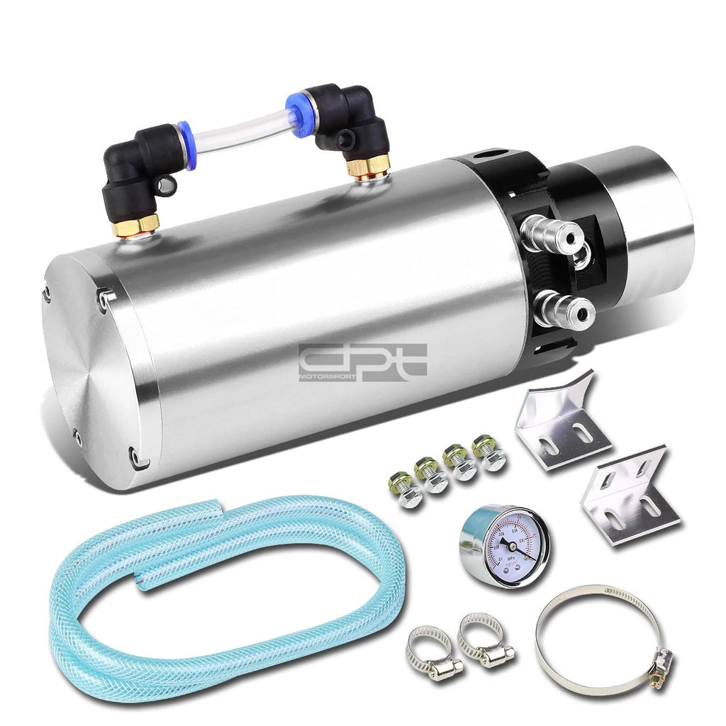 7" Aluminum Round Turbo Engine Oil Catch Tank +0-14 PSI Fuel Gauge