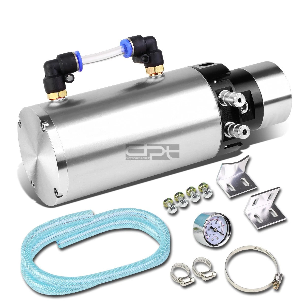 7" Aluminum Round Turbo Engine Oil Catch Tank +0-14 PSI Fuel Gauge