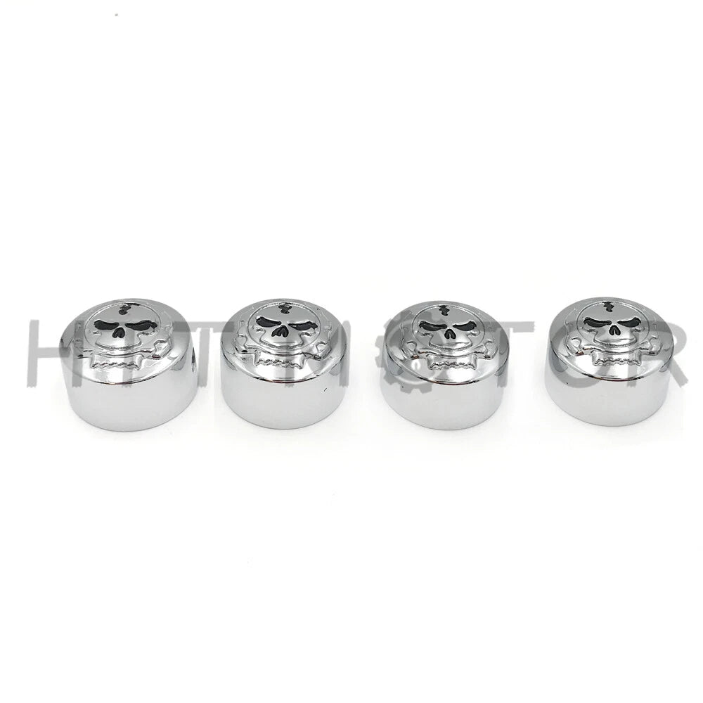 Set of 4 Chrome Gear Skull Bolt Caps for Harley Dyna Softail Road King