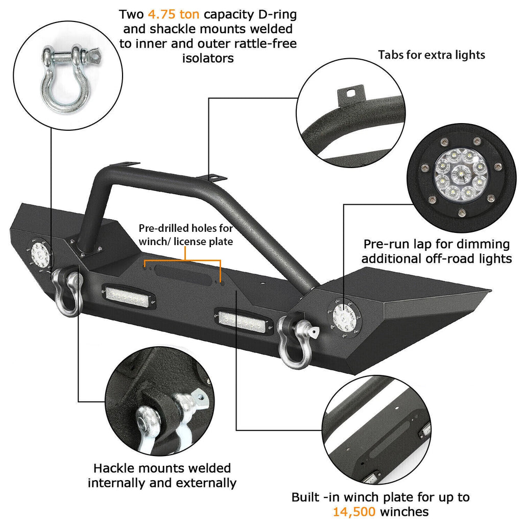 Front Bumper w/LED Lights for Jeep Wrangler JK JL (2007–2024) Gladiator JT (2020–2024)