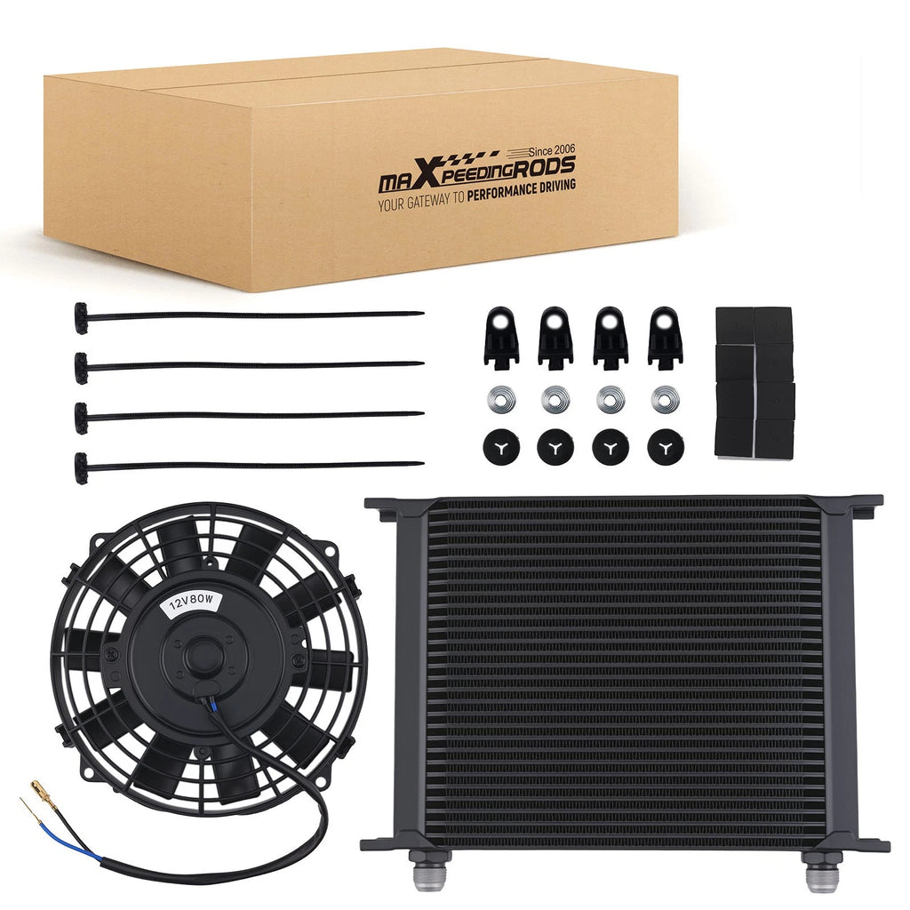 30 Row Aluminum Oil Cooler with Cooling Fan for Universal Vehicles 10AN