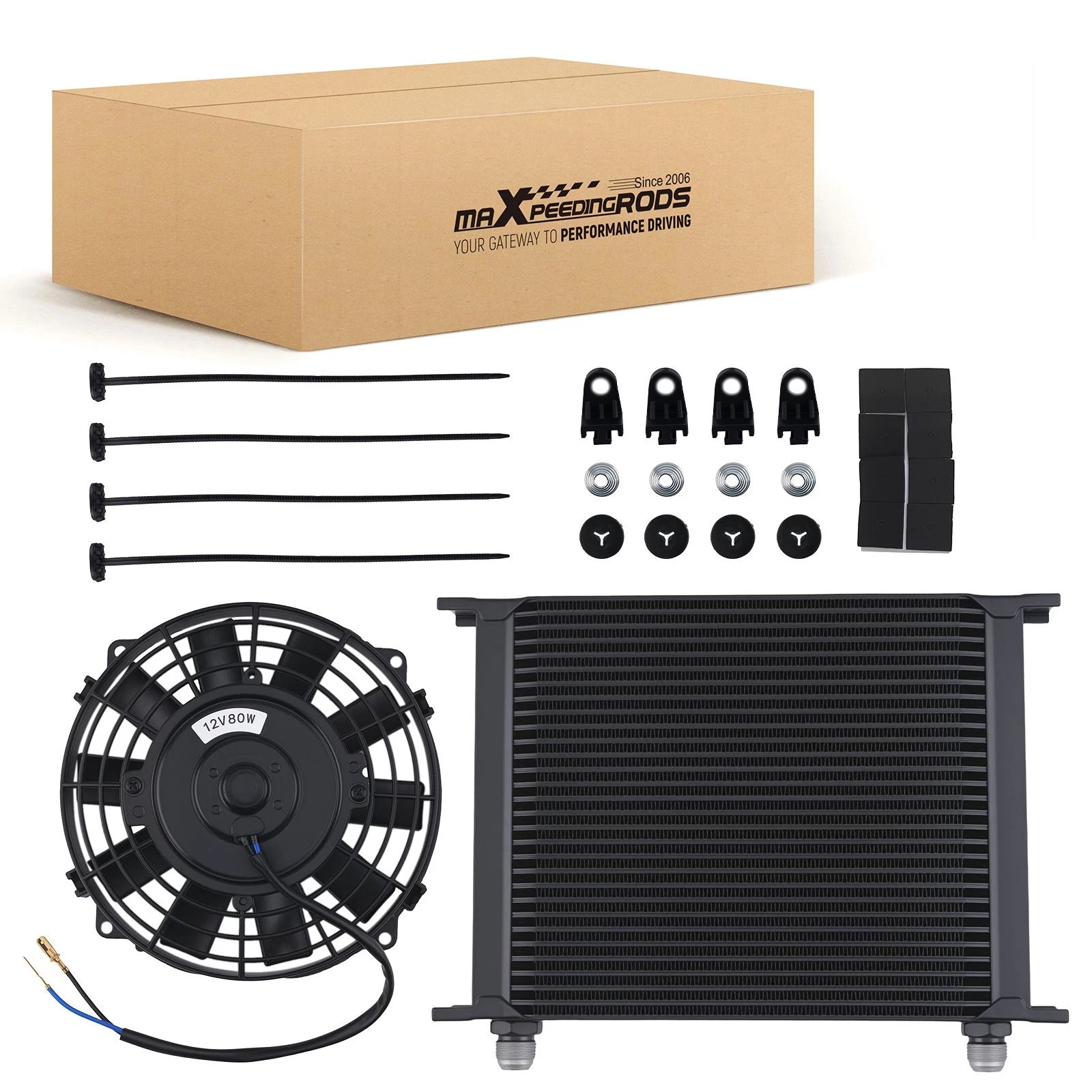 30 Row Aluminum Oil Cooler with Cooling Fan for Universal Vehicles 10AN