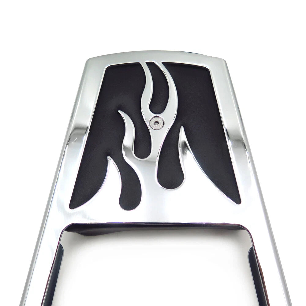 Chrome Flame Backrest Sissy Bar with Leather Pad for Harley Softail (1984–2023)