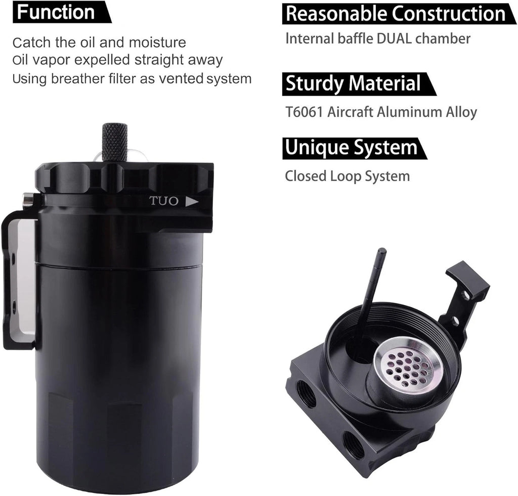 Universal Aluminum Oil Catch Can Baffled Reservoir Tank Black 300L