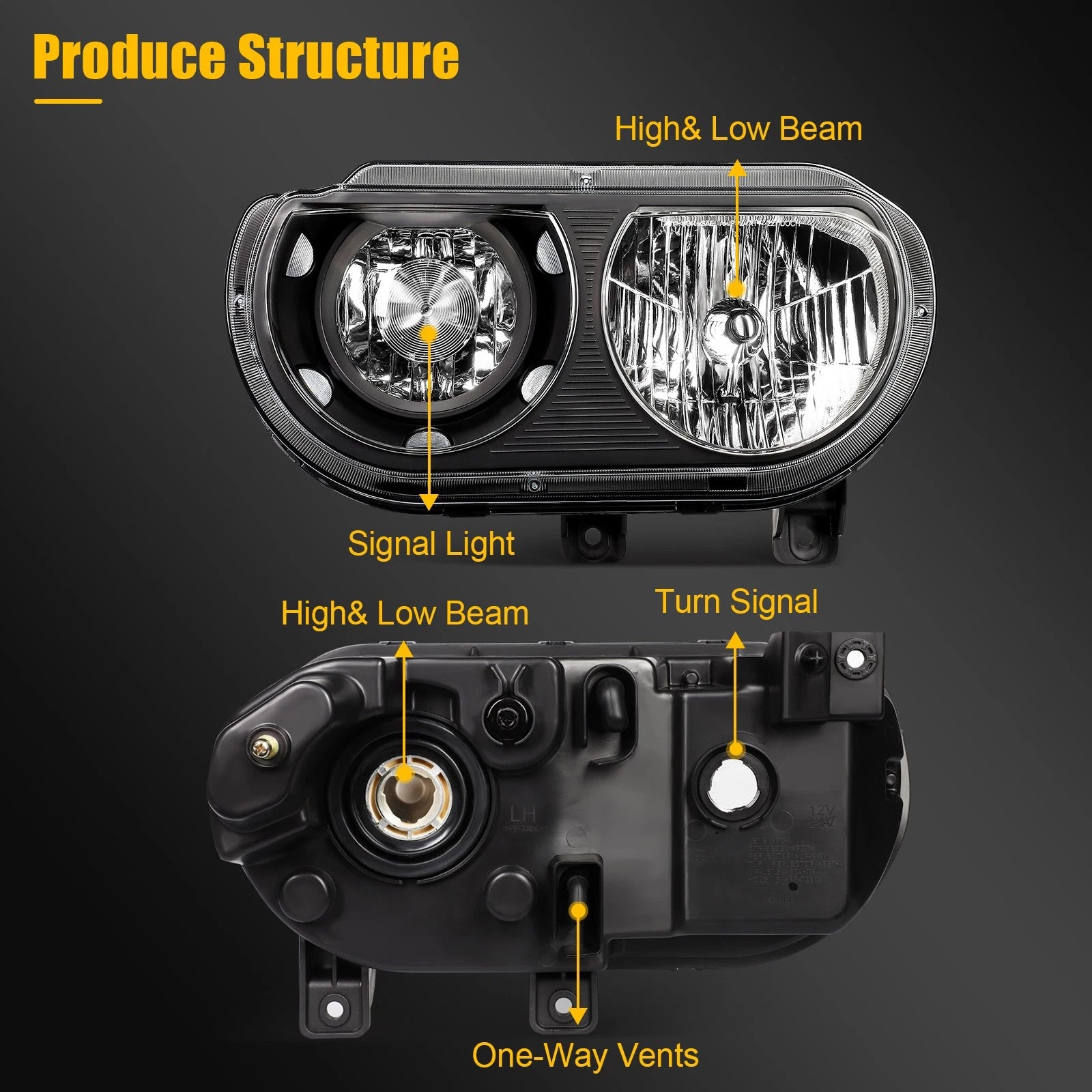 Headlight Assembly for Dodge Challenger (2008–2014) Black Housing