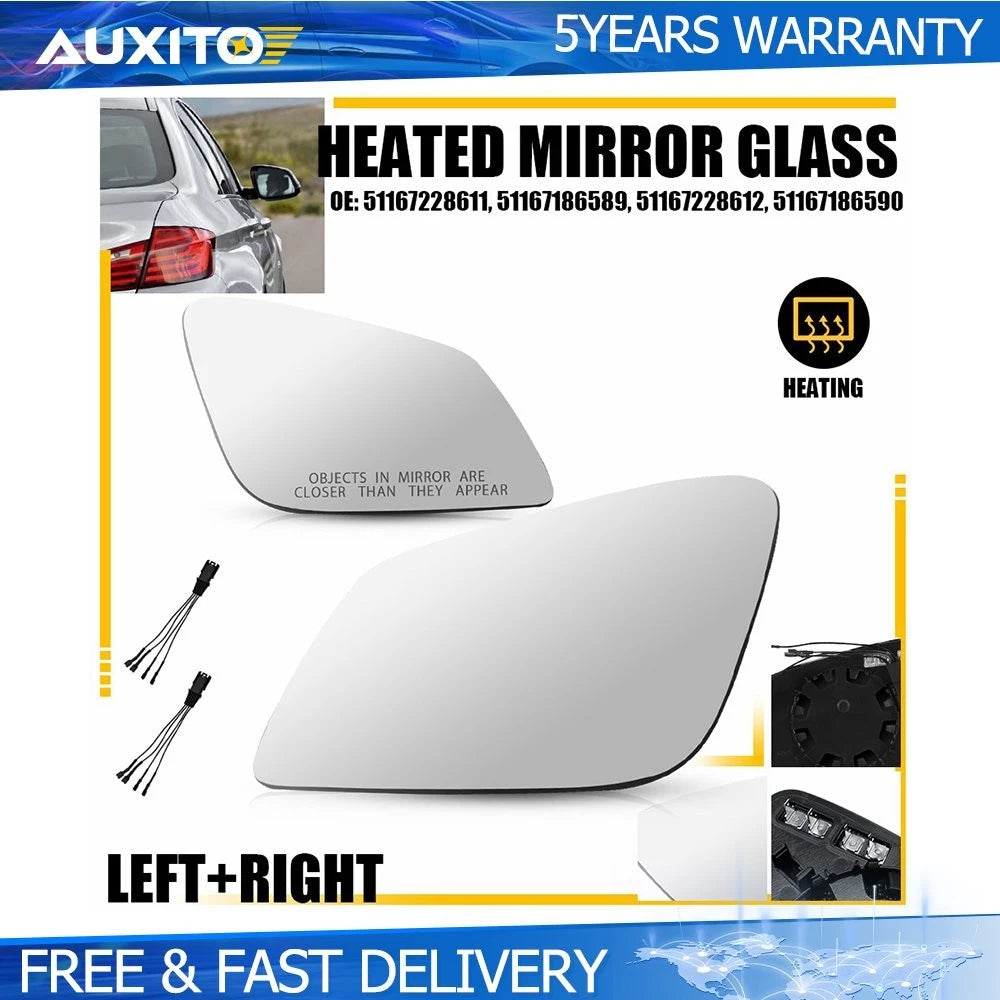 Pair Heated Side Mirror Glass for BMW 528i 535i 550i 640i 650i (2011–2017)