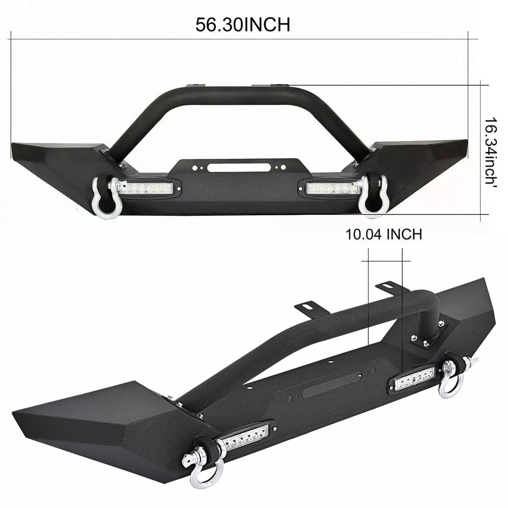Steel Bumper Set for Jeep Wrangler TJ YJ (1987–2006) w/ D-Rings, Black