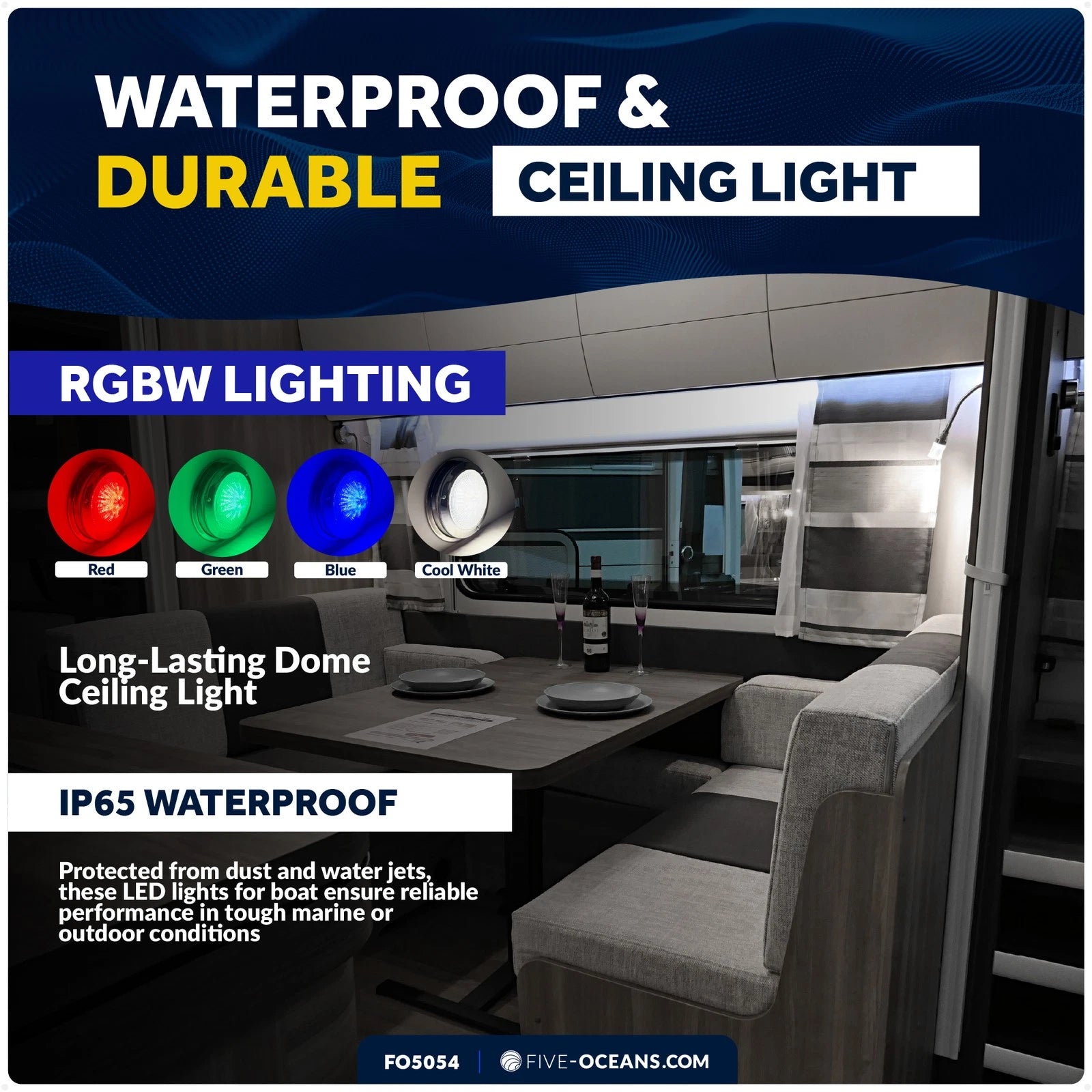 6" RGBW LED Dome Ceiling Light for 12V Vehicles (Stainless Steel)