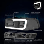 Set of 4 LED DRL Headlights with Bumper Lamp for GMC Sierra/Yukon XL (1999–2007)