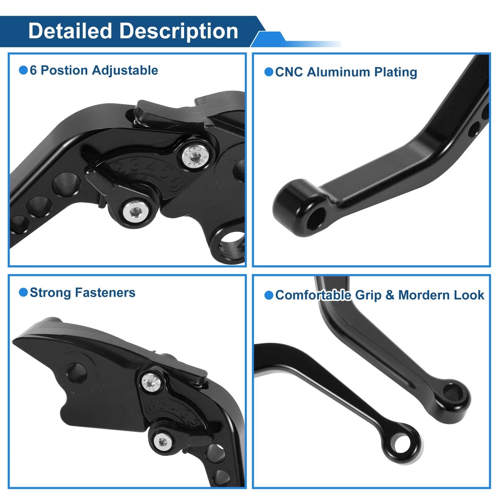 Long Brake Clutch Levers for Honda VFR1200F (2010–2014) Black 1 Pair