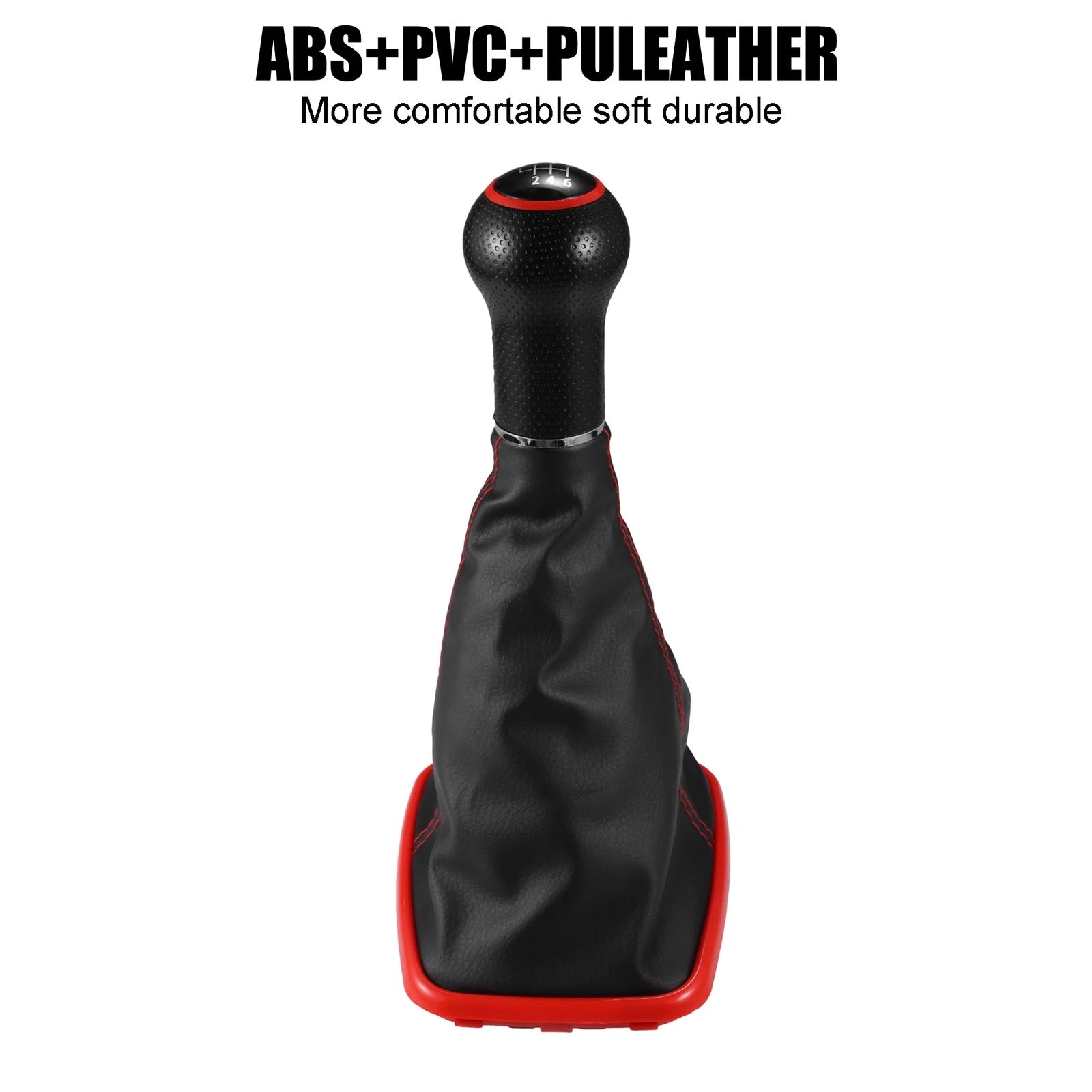 6 Speed Gear Shift Knob Boot with Red Base for Volkswagen Golf (1998–2006)