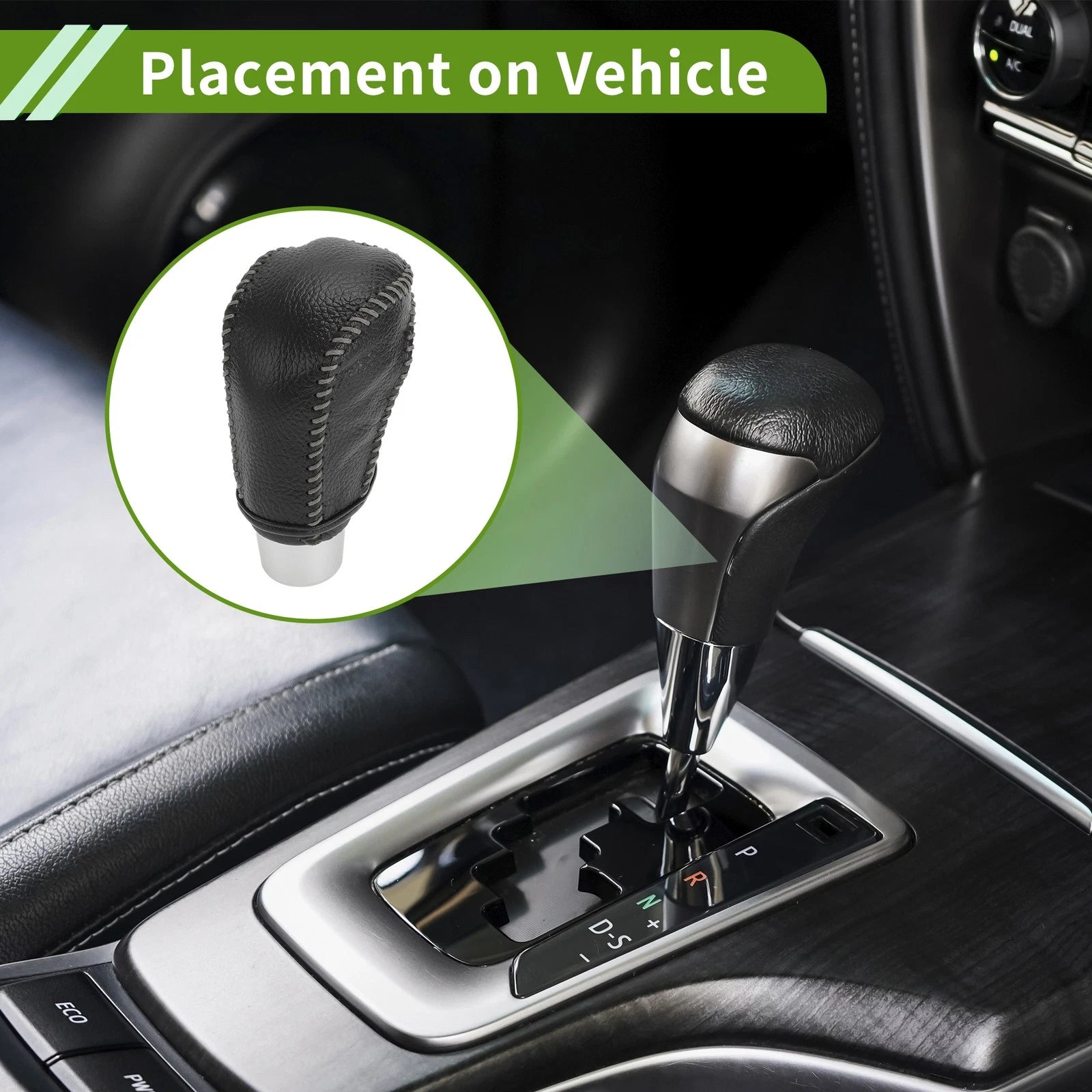 Gear Shift Knob Cover for Honda Civic (2016–2021) Pebbled Black Grey Leather