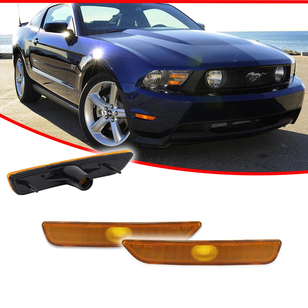 Set of 2 Front Bumper Side Marker Light Housings for Ford Mustang (2010–2014)