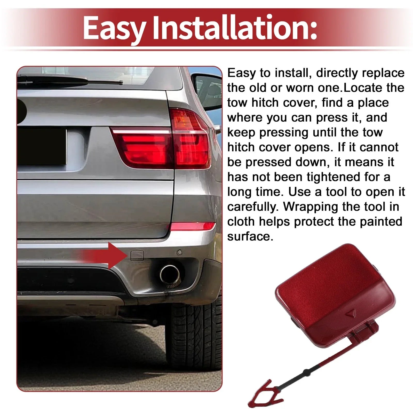 Tow Hook Cover Cap for BMW X5 E70 (2011-2013) Red