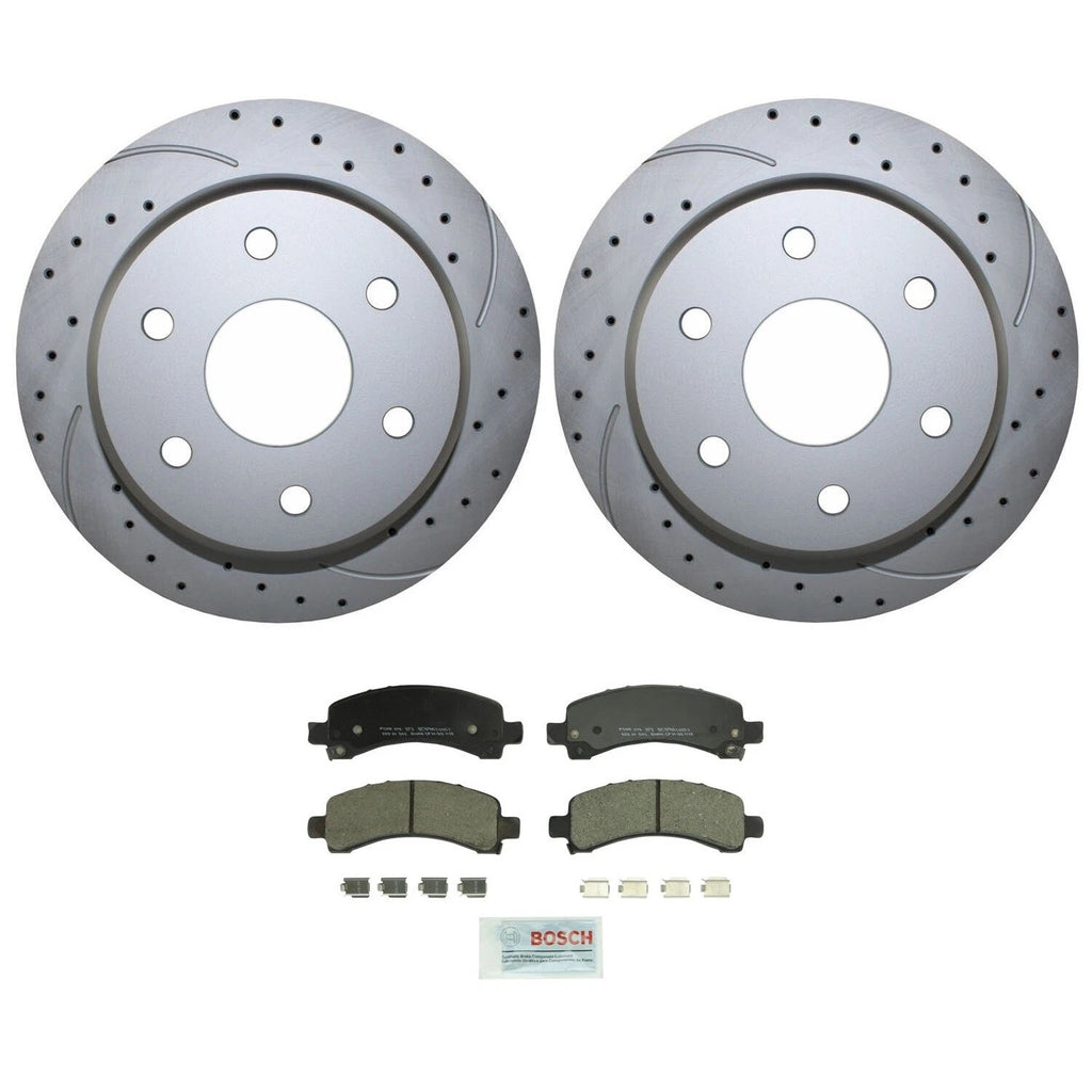 Rear Brake Kit Set of 4 Drilled Rotors Bosch Ceramic Pads for Cadillac Chevy GMC