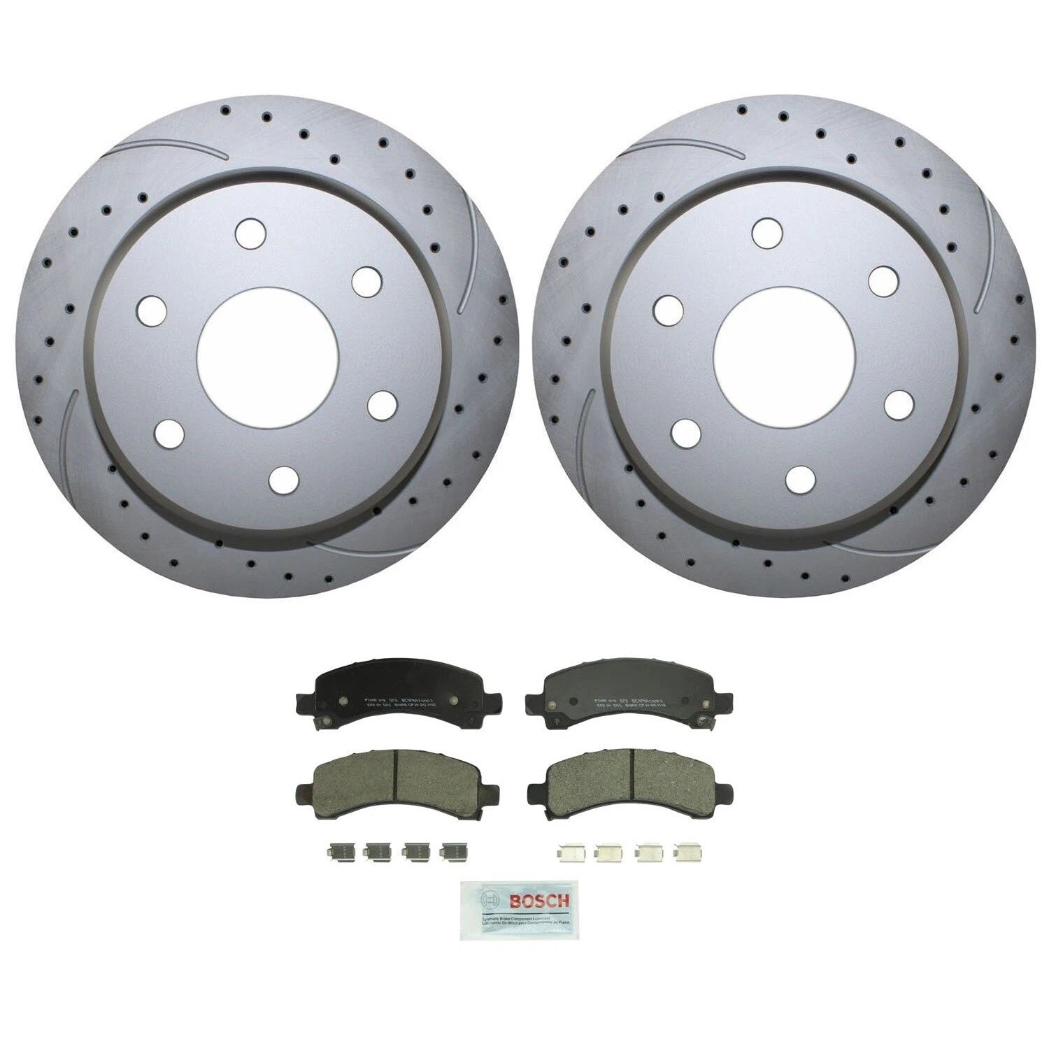 Rear Brake Kit Set of 4 Drilled Rotors Bosch Ceramic Pads for Cadillac Chevy GMC