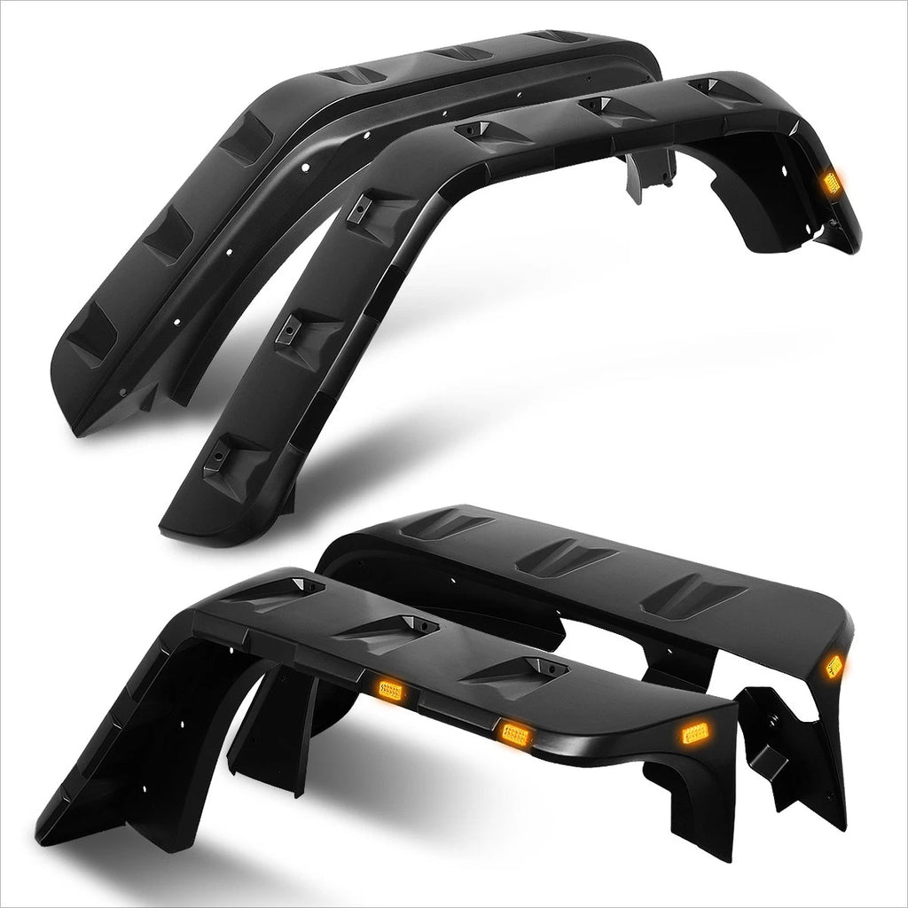 4X Pocket-Riveted Wheel Fender Flares w/ LED for Jeep Wrangler JK (2007–2018)