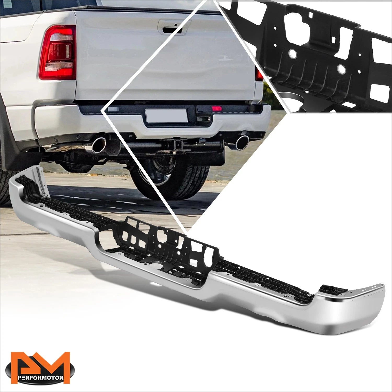 Polished Metal Rear Bumper Face Bar for Ram 1500 (2019–2024) w/ Dual Exhaust Chrome