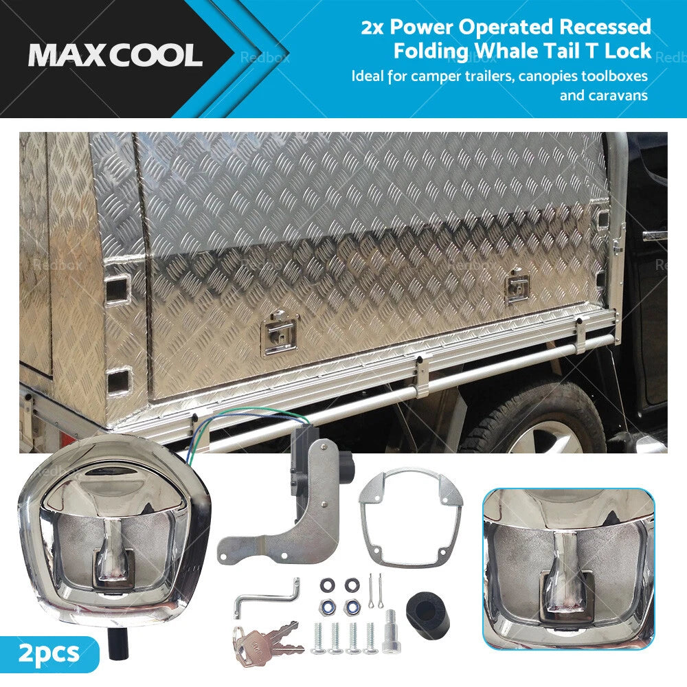 2X Power Operated Recessed Folding Whale Tail T Lock Handle for Trailers
