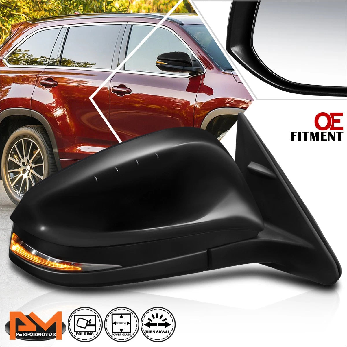 OE Style Powered Turn Signal Side Mirror Replacement for Highlander (2014–2017)