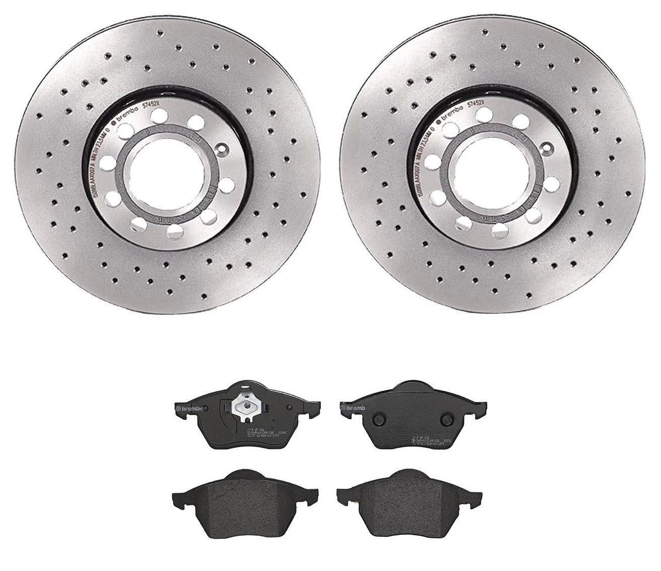 Brembo Front Brake Kit for Audi A4 Quattro (Drilled Xtra Rotors, Low-Met Pads)