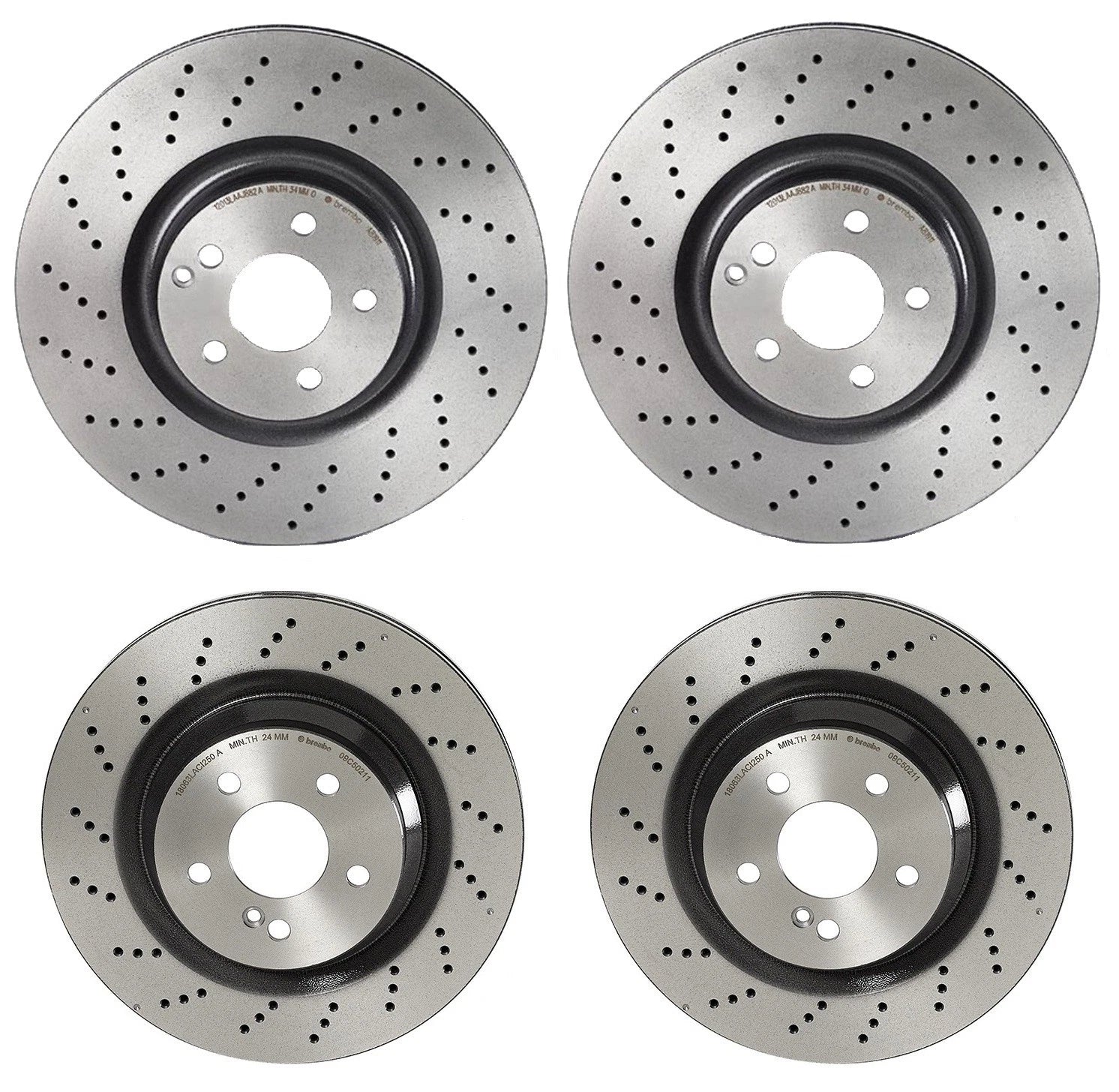 Brembo Front & Rear Brake Kit Drilled UV Coated Disc Rotors for MB W211 (2003–2009)
