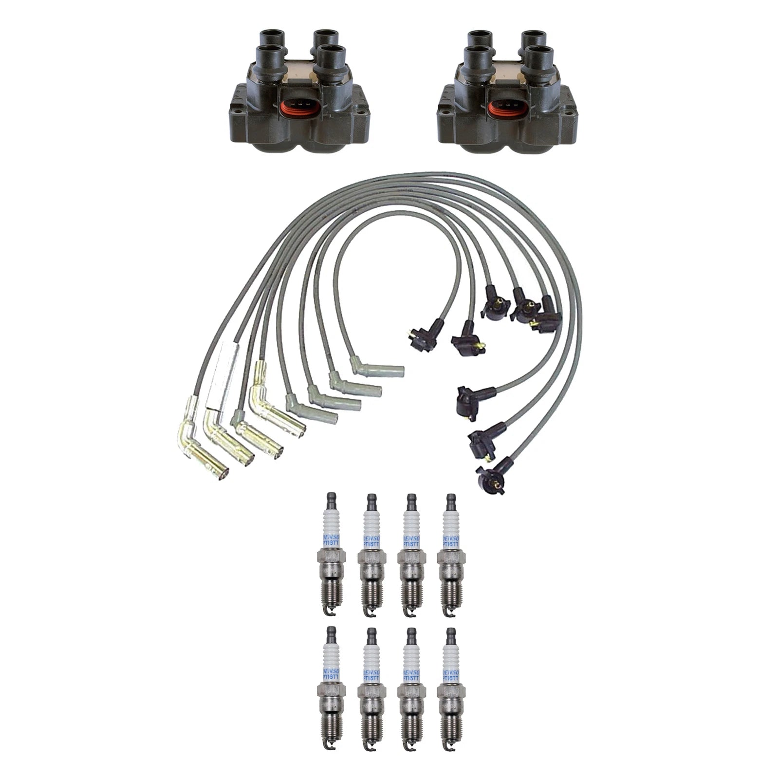 Set of 2 Ignition Coils & 8 PlatinumTT Spark Plugs for Ford 5.0L (VIN P)
