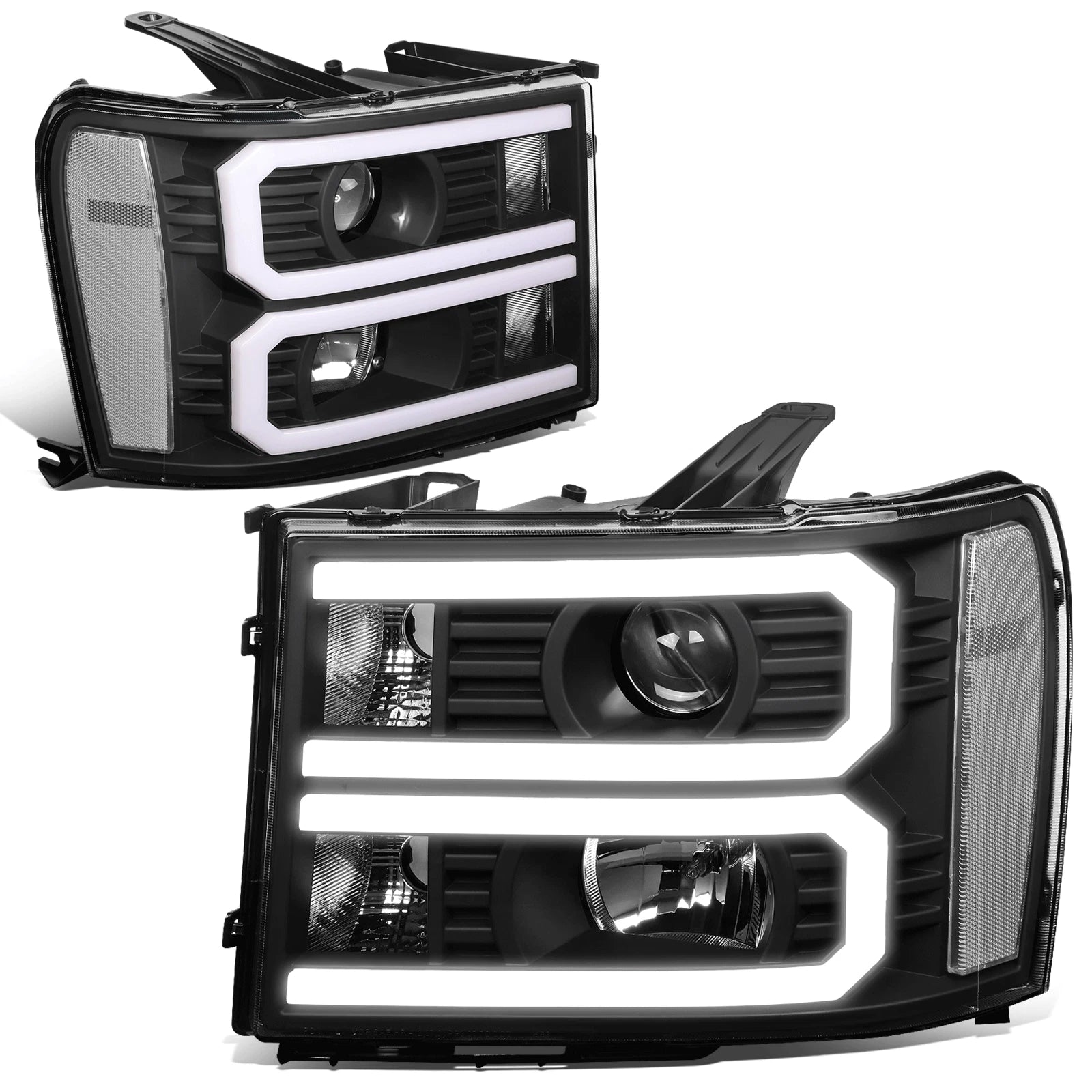 Custom LED U-Light Bar DRL Projector Headlight for GMC Sierra (2007–2014)