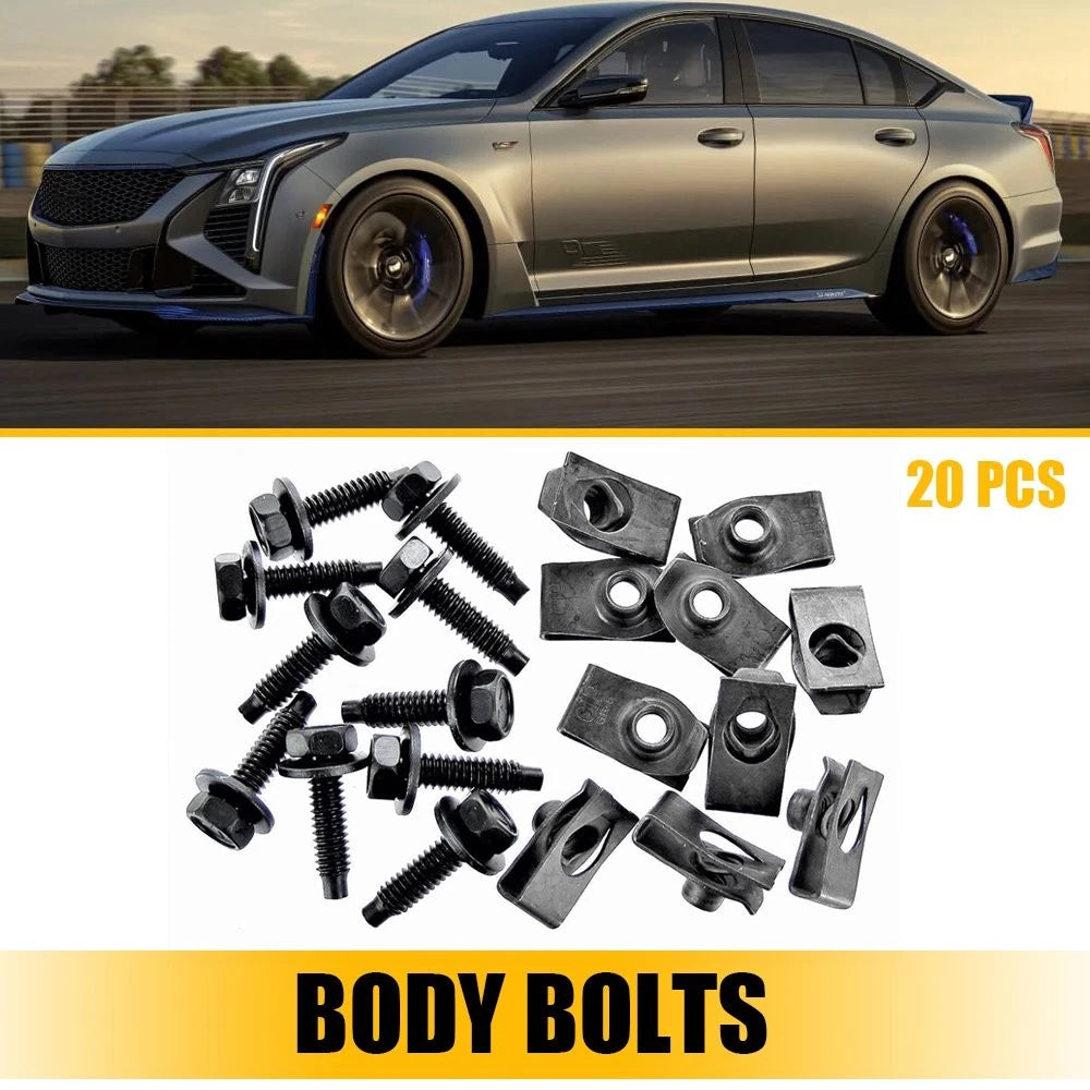 Set of 20 Metal Splash Shield Guard Body Bolts & U-nut Clips for Ford