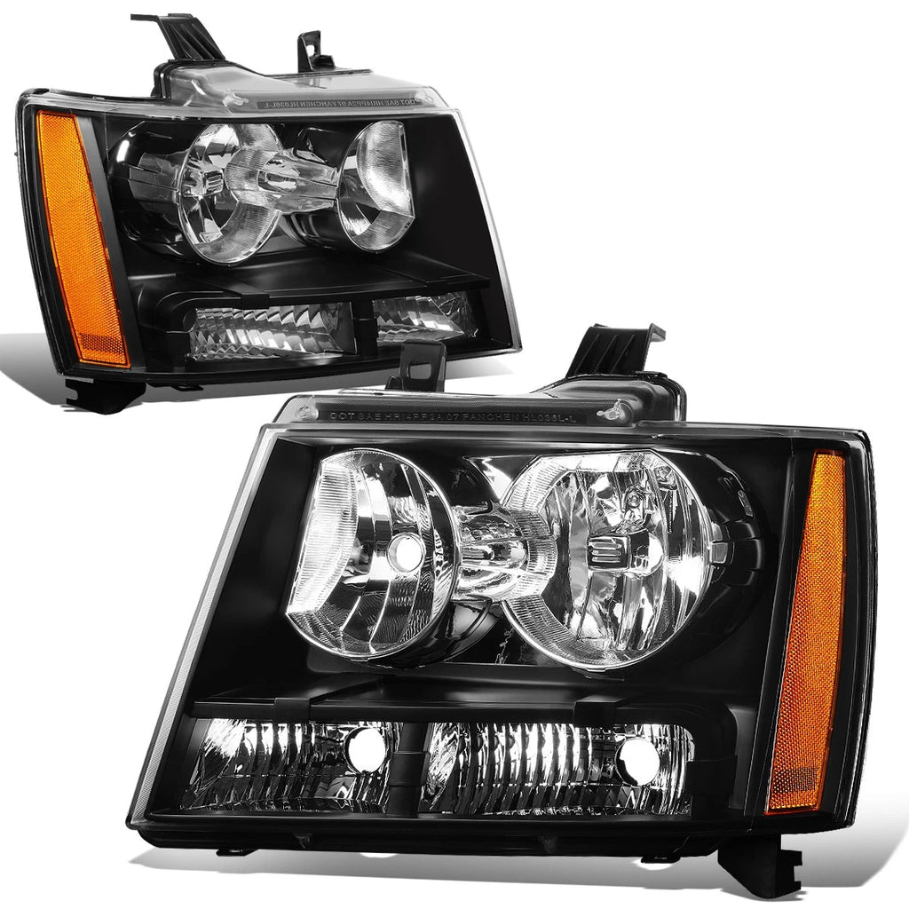 Pair of Black Housing Amber Corner Headlight Lamps for Chevy Tahoe Suburban (2007–2014)