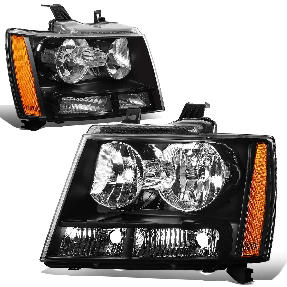 Pair of Black Housing Amber Corner Headlight Lamps for Chevy Tahoe Suburban (2007–2014)