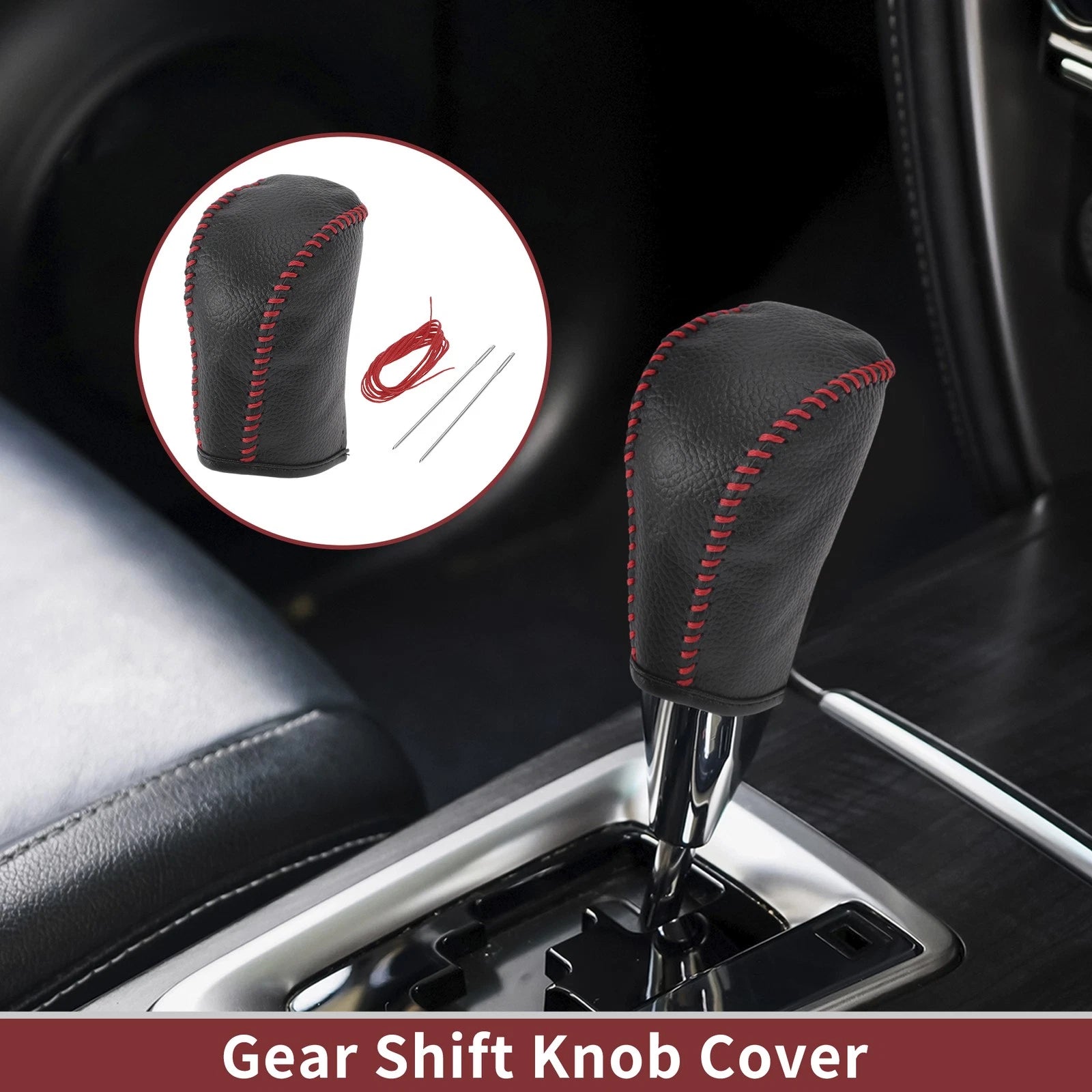 1Pc Gear Shift Knob Cover for Subaru Forester (2006–2012) Black Red Faux Leather