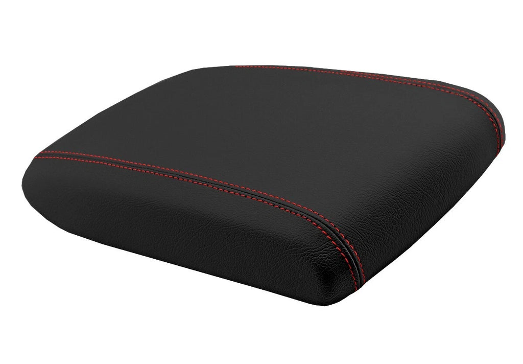 Leather Synthetic Console Armrest Cover for GMC Yukon (2003–2009) Black Red Stitch