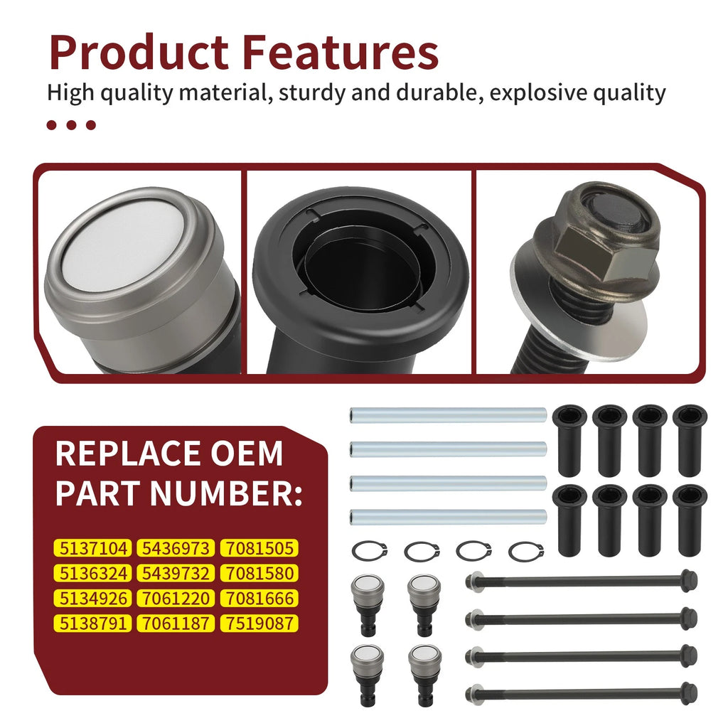 Front Upper A Arm Pivot Bushing Ball Joint Kit for Polaris RZR 800 S 4 (2008–2014)