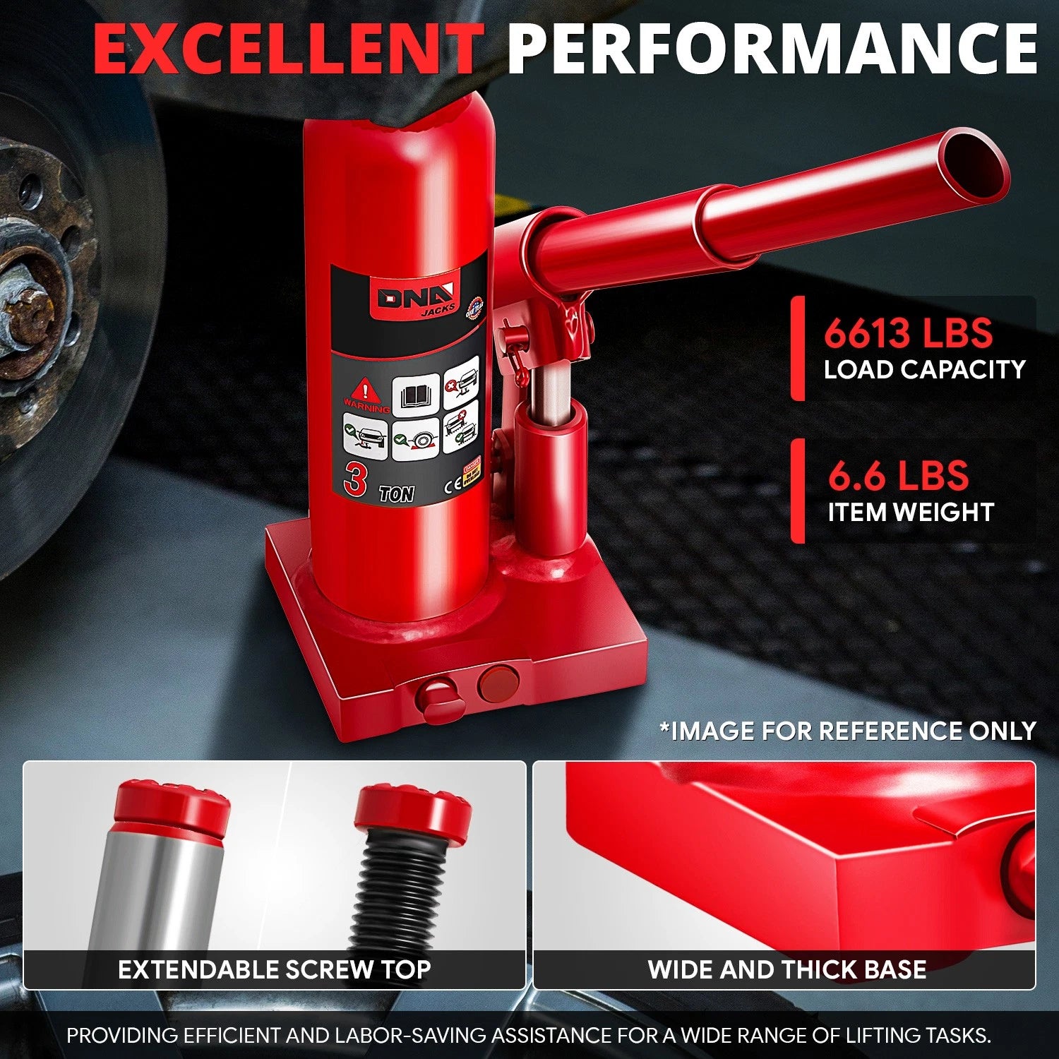 3 Ton Red 14.5" Manual Hydraulic Bottle Jack for Automotive Repair