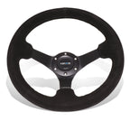 NRG 33cm 3" Deep Dish Black Suede Steering Wheel for Universal Fit (All Years)