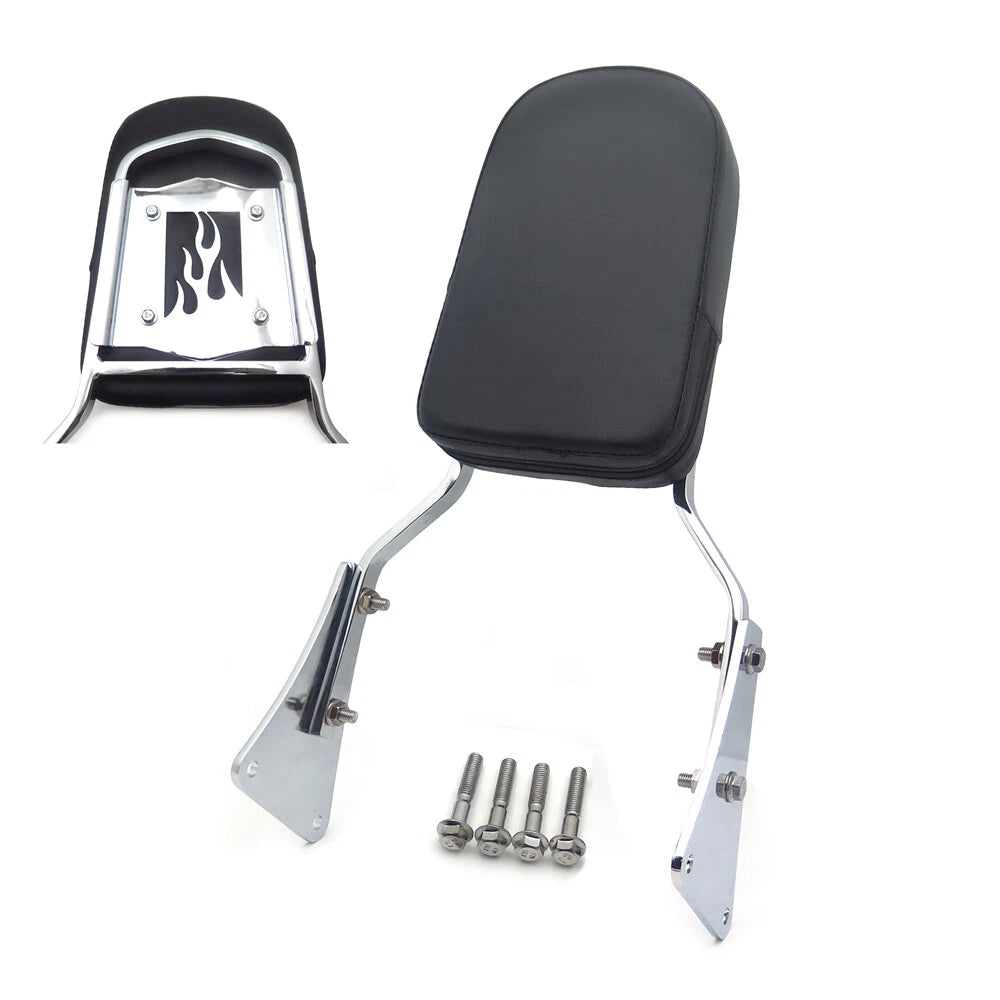 Chrome Flame Backrest Sissy Bar with Leather Pad for Kawasaki Vulcan 1500 (1986–2013)