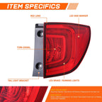 Passenger Side Chrome Red LED Tail Light Brake Lamp for Honda Pilot (2016–2018)