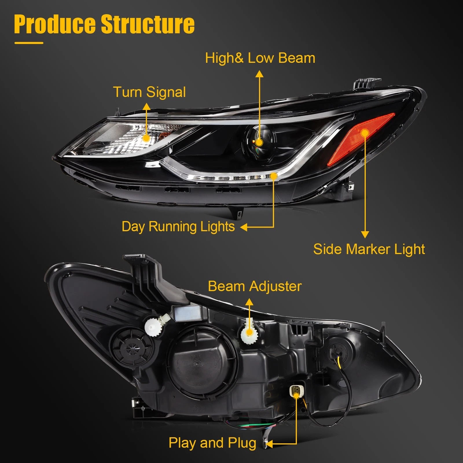Left Driver Side Headlight Assembly for Chevy Cruze (2016–2019) LED DRL