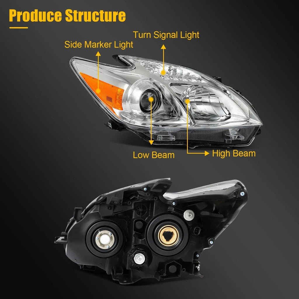 Headlight Assembly for Toyota Prius (2010–2011) Chrome Projector Pair