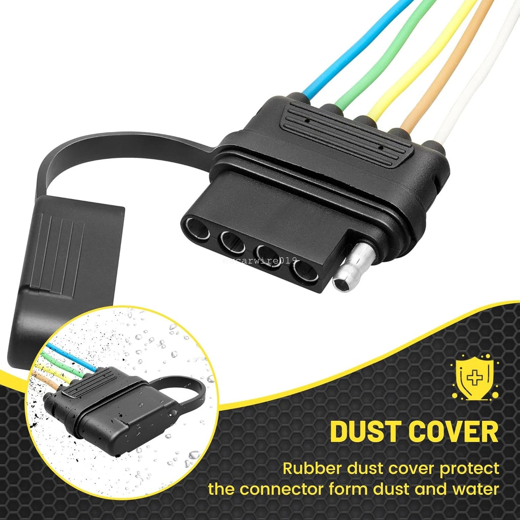 5-Pin Flat Trailer Wire Harness Tail Brake Light Socket Plug Connector