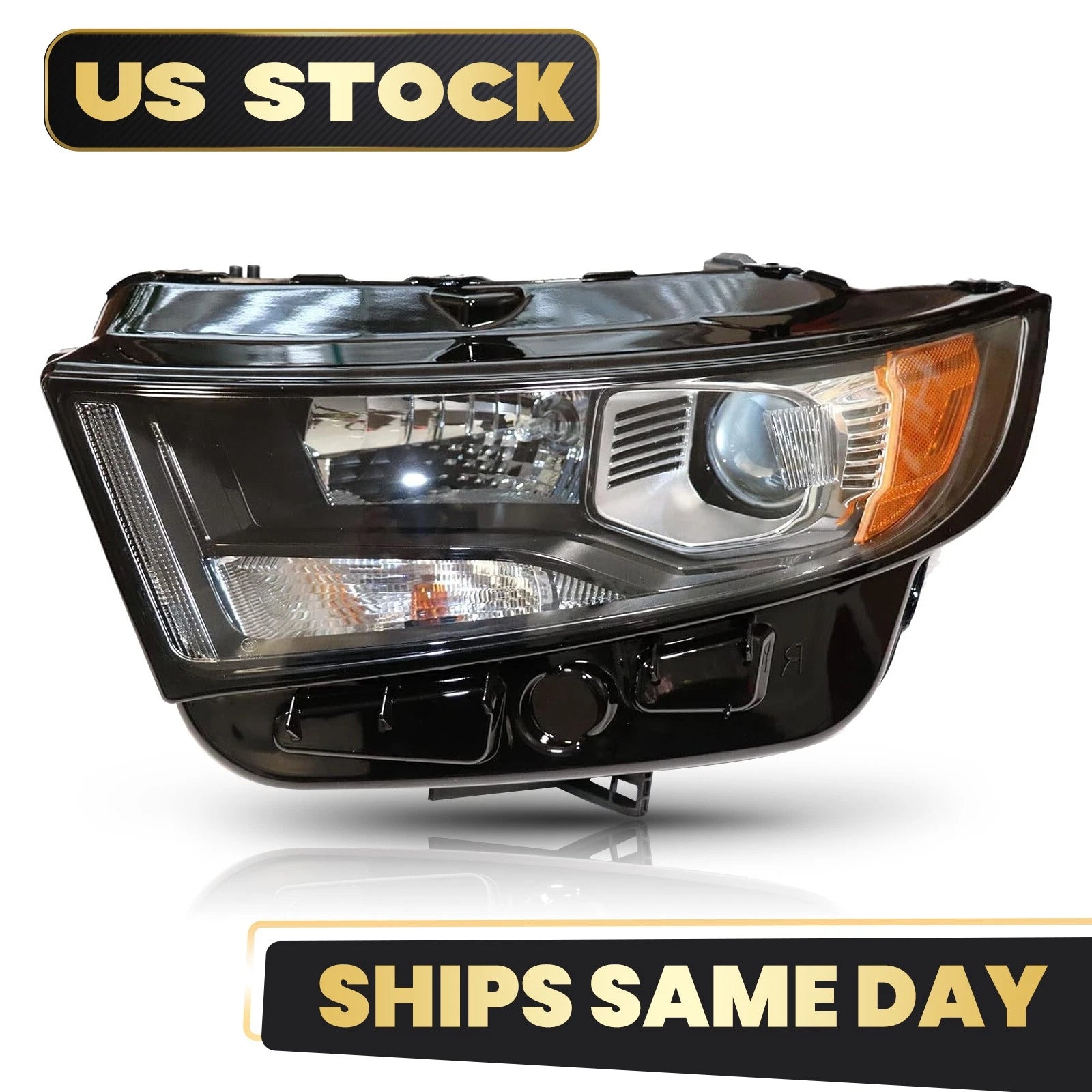 Halogen Headlight for Ford Edge Sport (2015–2018) Left Driver Side, Black