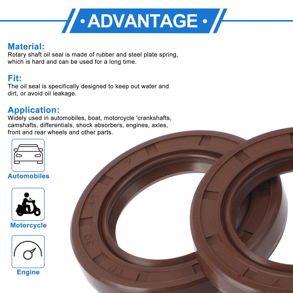 2X Oil Seal Rotary Shaft Seal FKM Rubber 30x47x7mm for Various Models