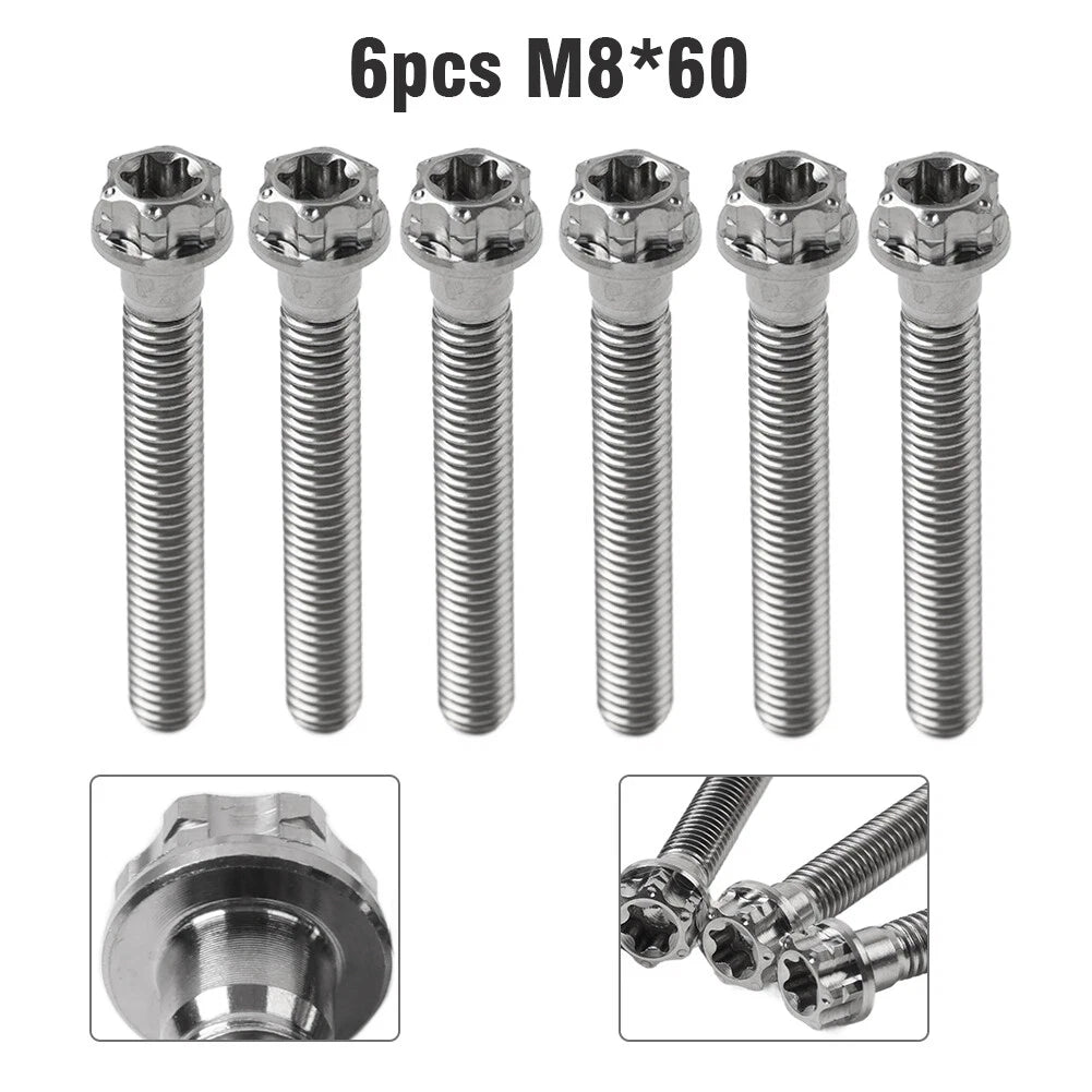 Set of 6 Titanium Torx Head Flange Screws M8x60mm for Motorcycle