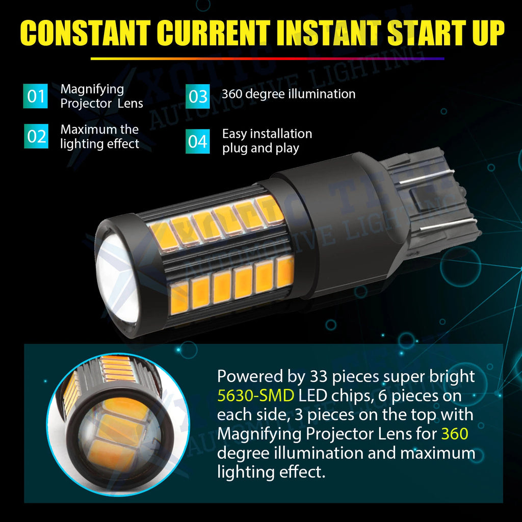 Bright Amber LED Front Turn Signal Light Bulb for T20 7444 (7443-7440)