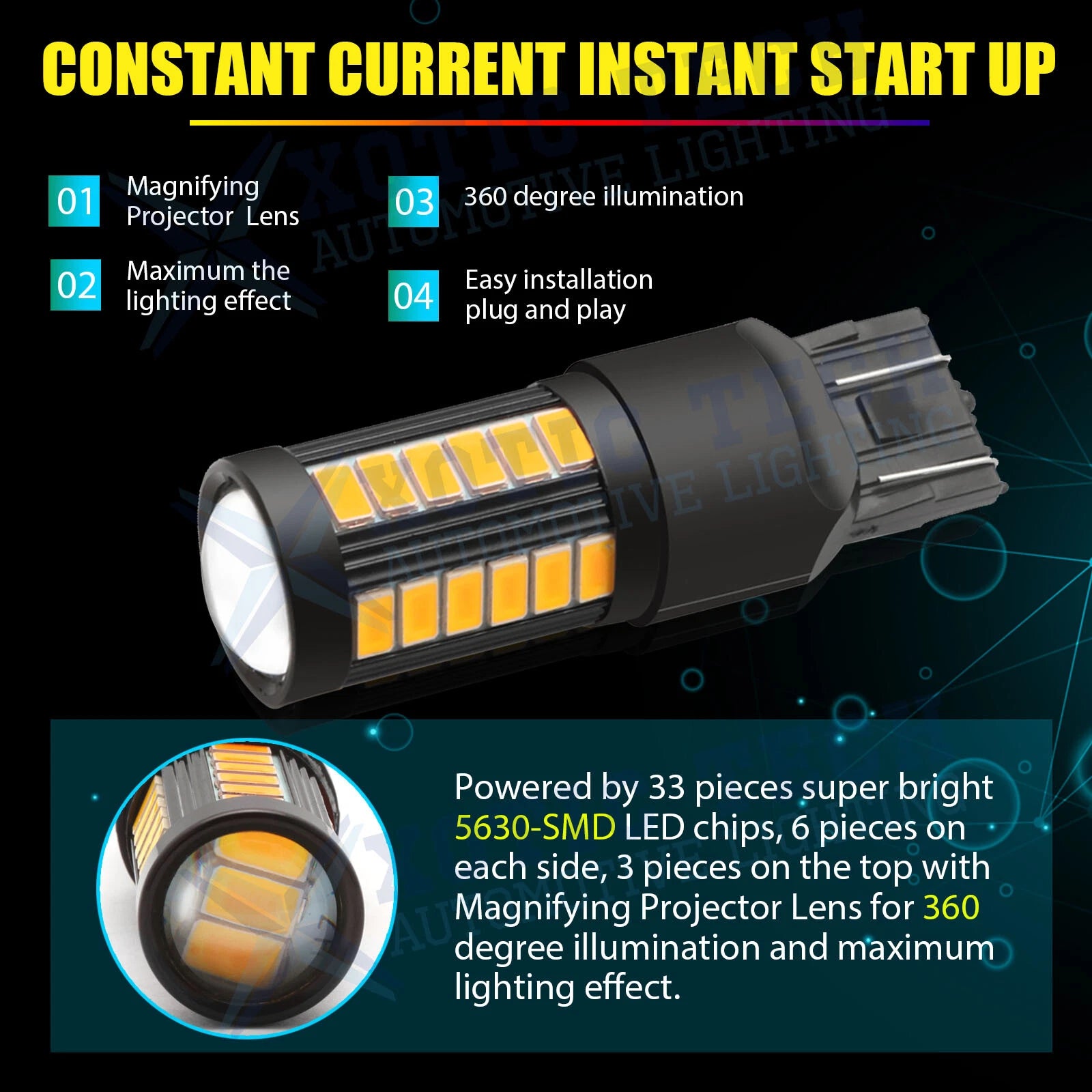 Bright Amber LED Front Turn Signal Light Bulb for T20 7444 (7443-7440)