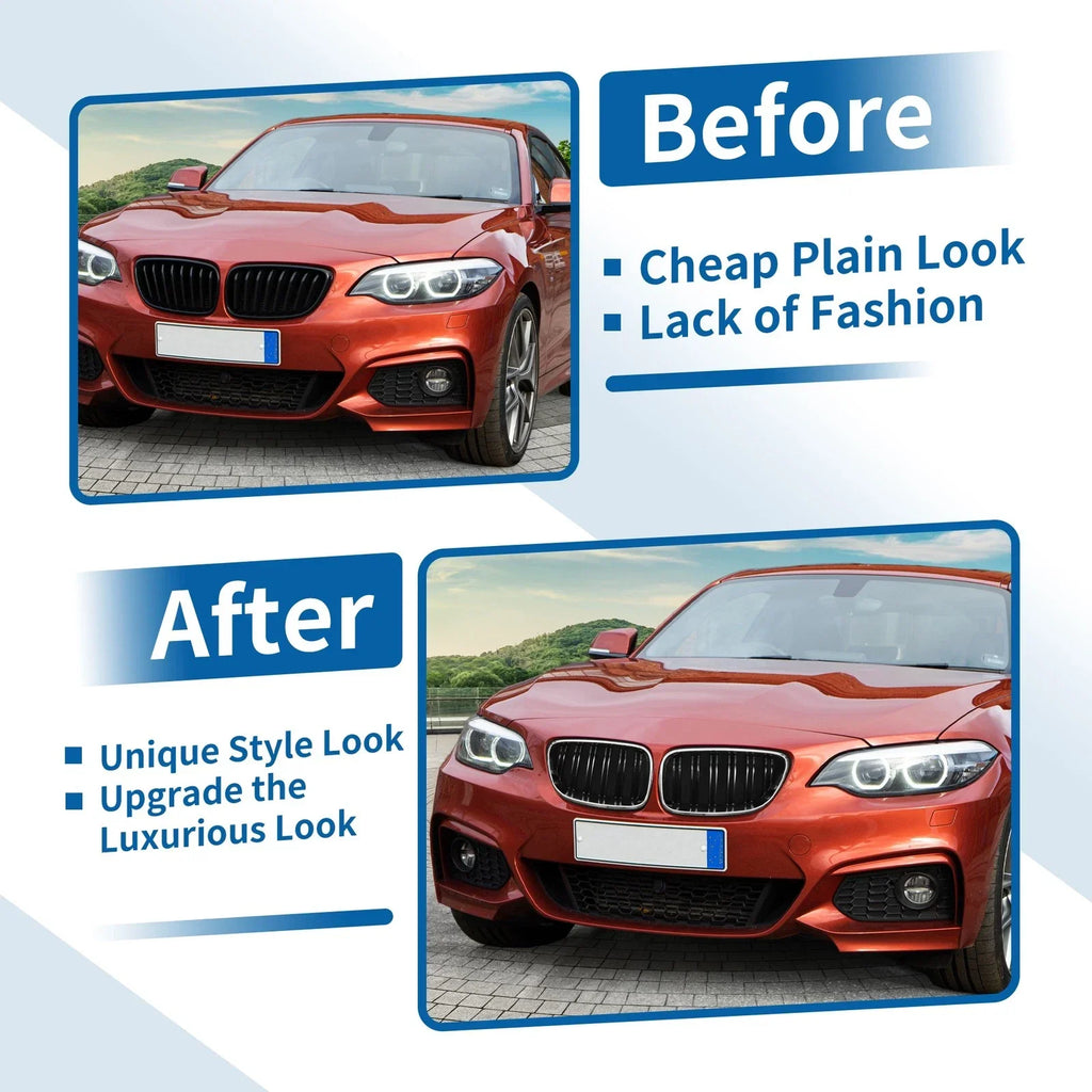 Pair Front Upper Bumper Grille for BMW 2 Series F22 Chrome Silver Tone