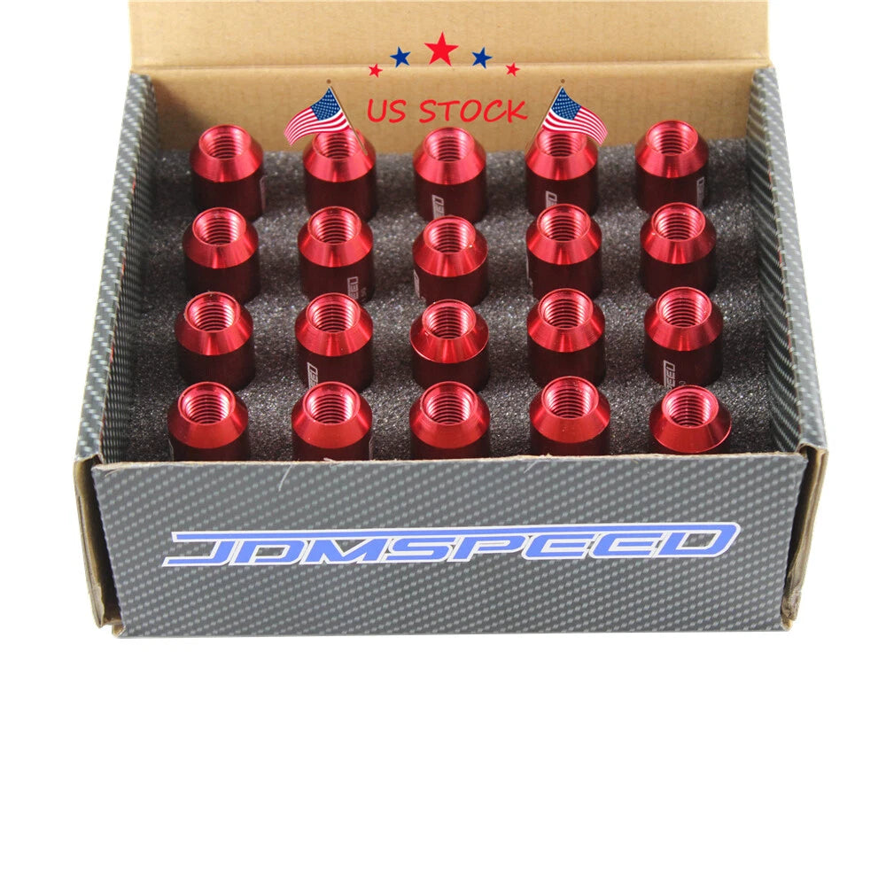 20Pcs Red Extended Forged Aluminum Tuner Racing Lug Nuts for Universal Vehicles