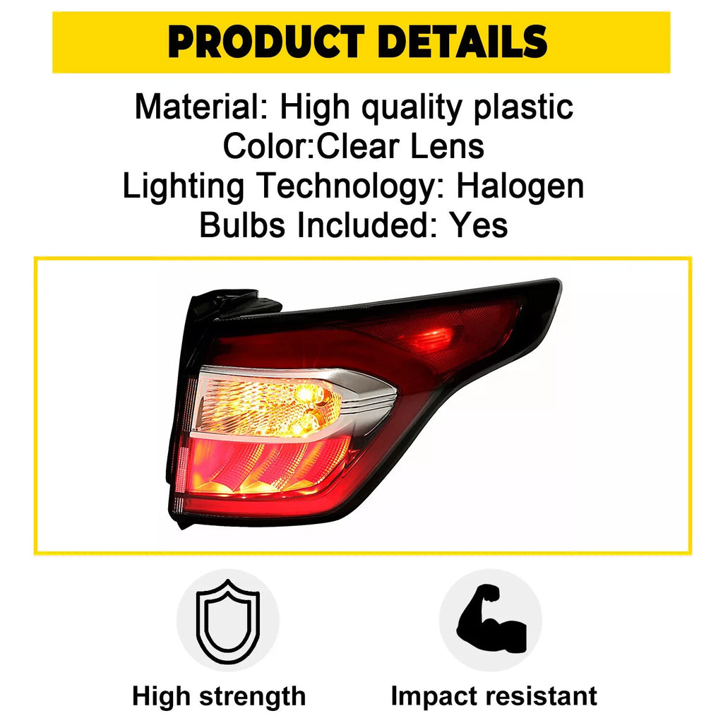 Outer Right Tail Light Brake Lamp for Ford Escape (2017-2019) w/Bulb